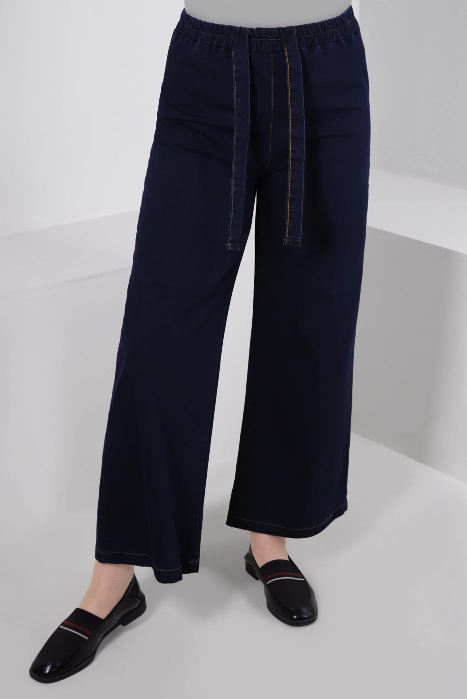 Tesettür giyim LACİVERT BELİ LASTİKLİ GENİŞ PAÇA PANTOLON T 0215