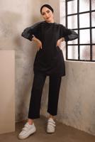 Tesettür giyim SİYAH TAŞ BASKILI İKİLİ PANTOLONLU EŞOFMAN TAKIMI T 0292