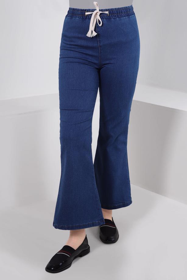 Tesettür giyim LACİVERT İSPANYOL PAÇA DENİM PANTOLON T 0405 - TRENDTESETTÜR