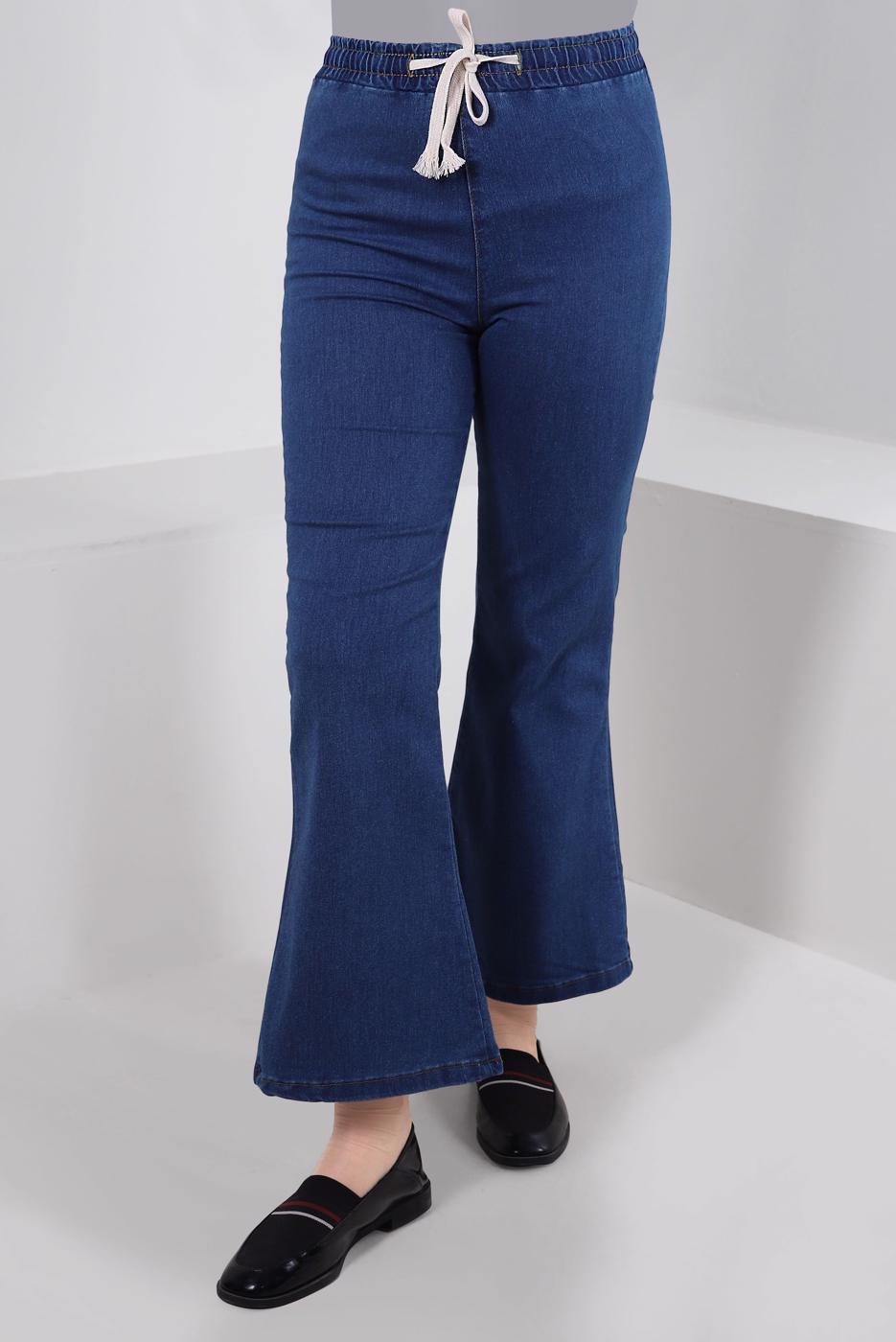 Tesettür giyim LACİVERT İSPANYOL PAÇA DENİM PANTOLON T 0405