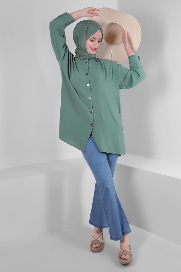 Tesettür giyim MAVİ İSPANYOL PAÇA DENİM PANTOLON T 0405 - TRENDTESETTÜR