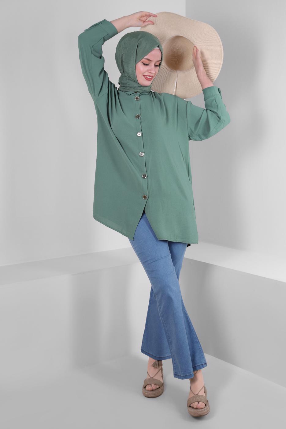 Tesettür giyim MAVİ İSPANYOL PAÇA DENİM PANTOLON T 0405