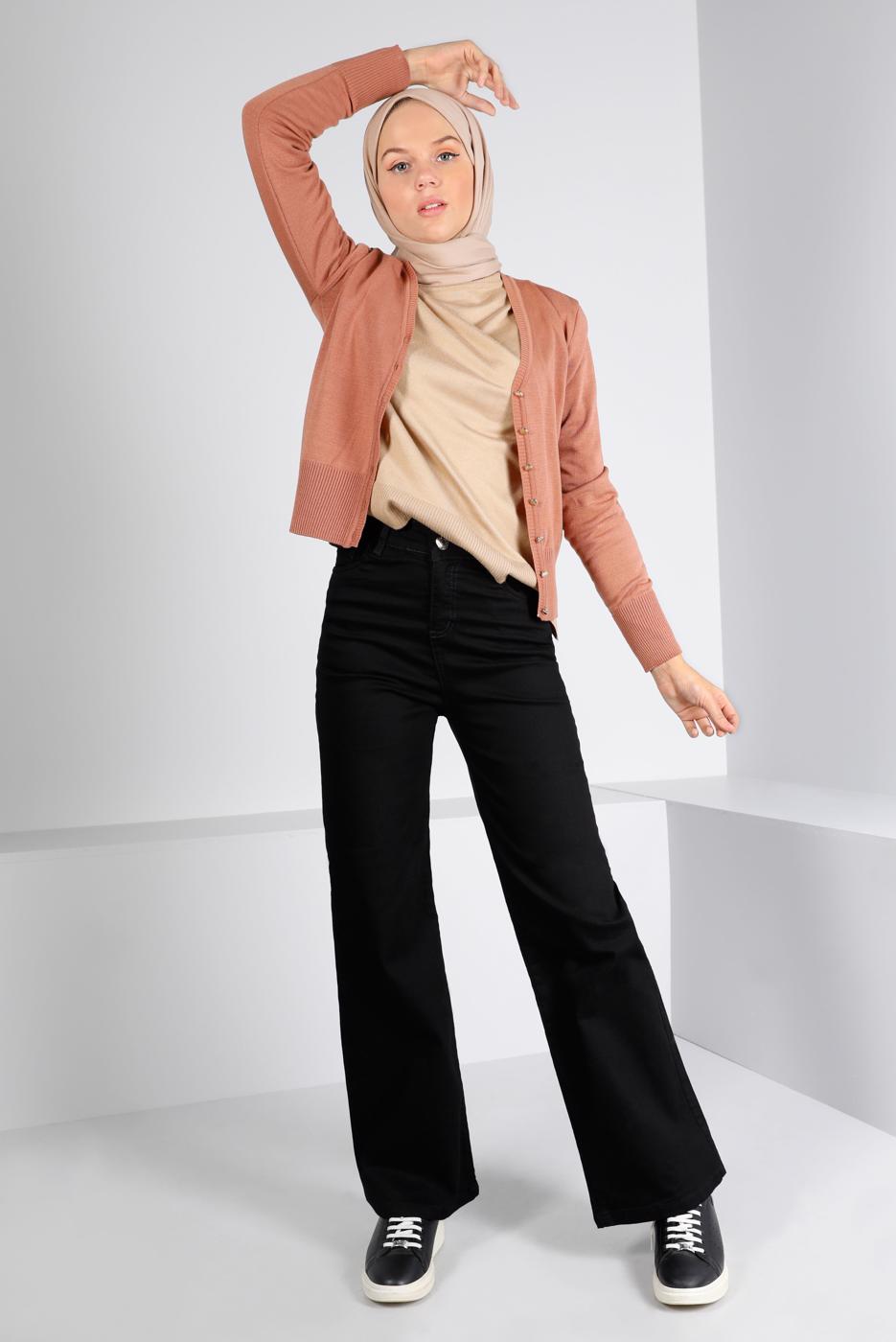 Tesettür giyim SİYAH BOL KESİM DENİM PANTOLON T 0505