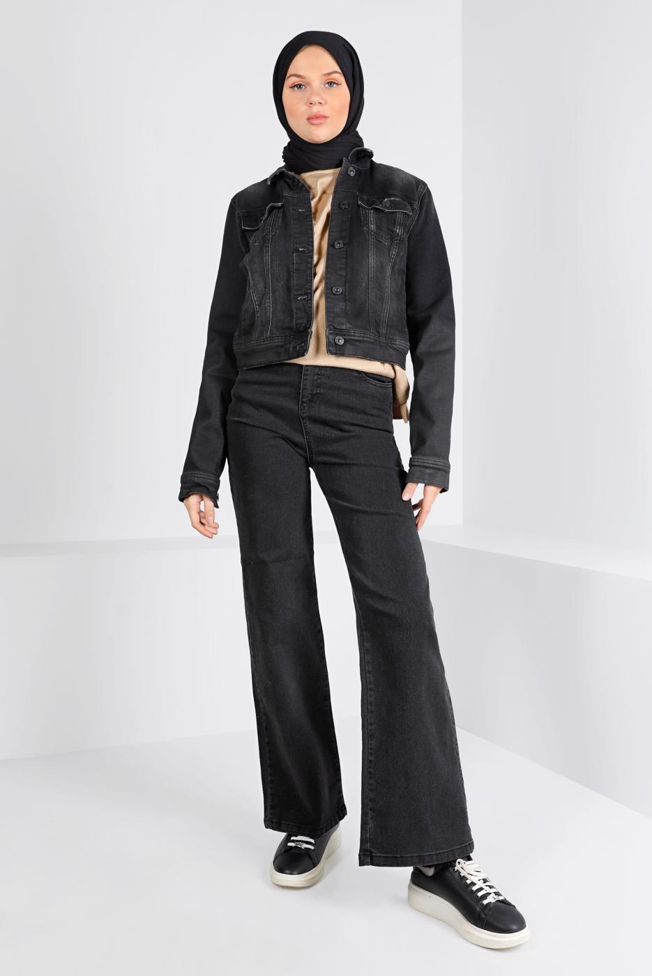Tesettür giyim GRİ BOL KESİM DENİM PANTOLON T 0505