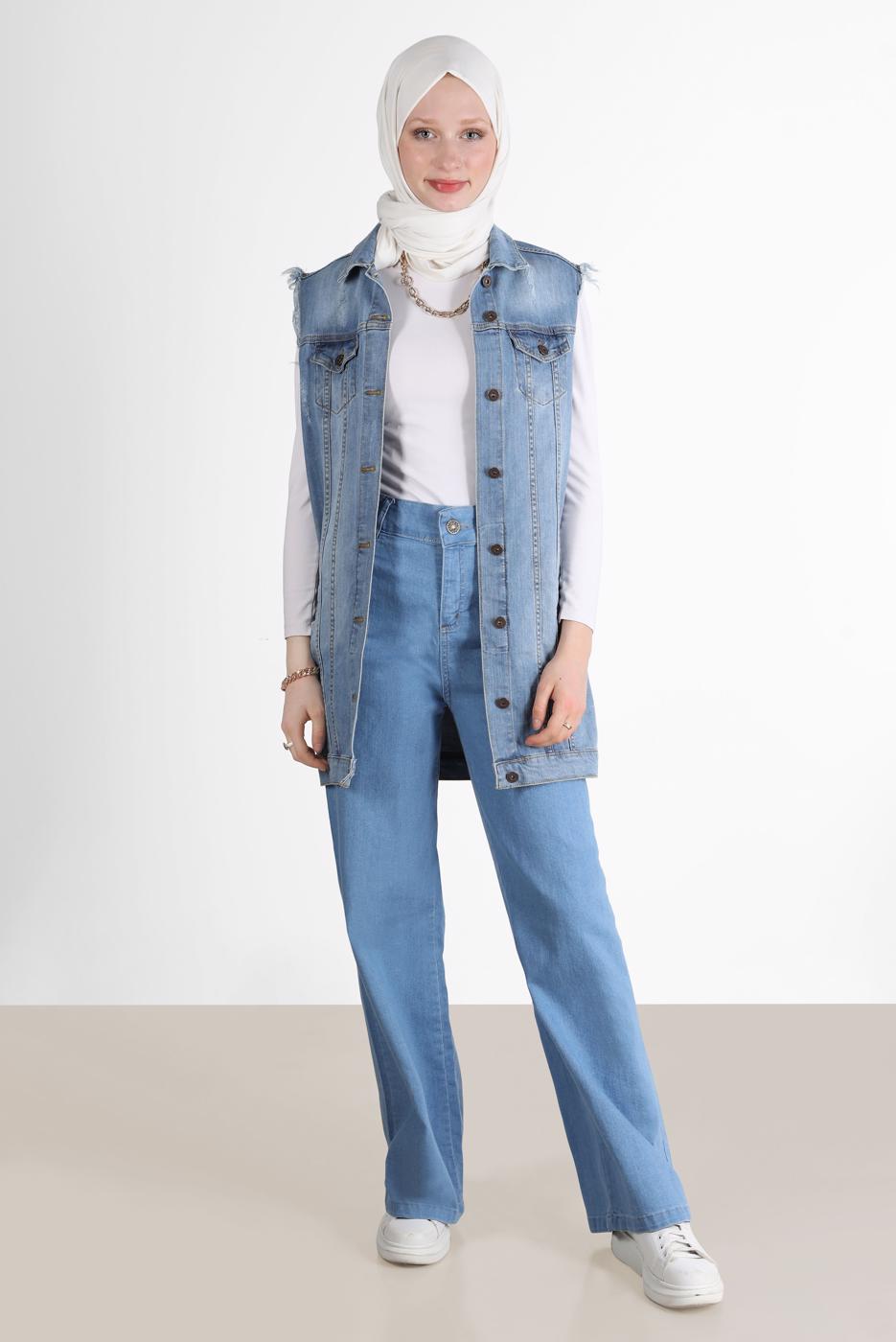 Tesettür giyim MAVİ BOL KESİM DENİM PANTOLON T 0505