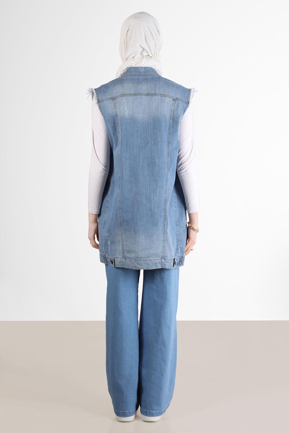 Tesettür giyim MAVİ BOL KESİM DENİM PANTOLON T 0505