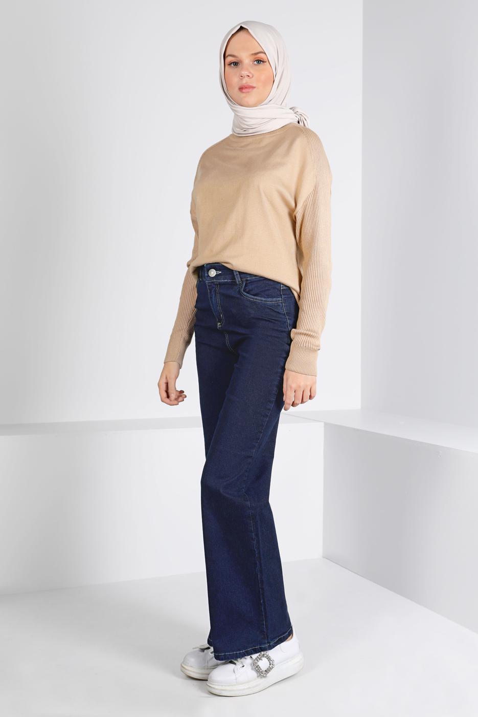 Tesettür giyim LACİVERT BOL KESİM DENİM PANTOLON T 0505