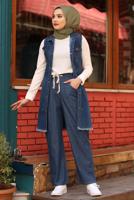 Tesettür giyim MAVİ GENİŞ PAÇA CEPLİ DENİM PANTOLON T 0601