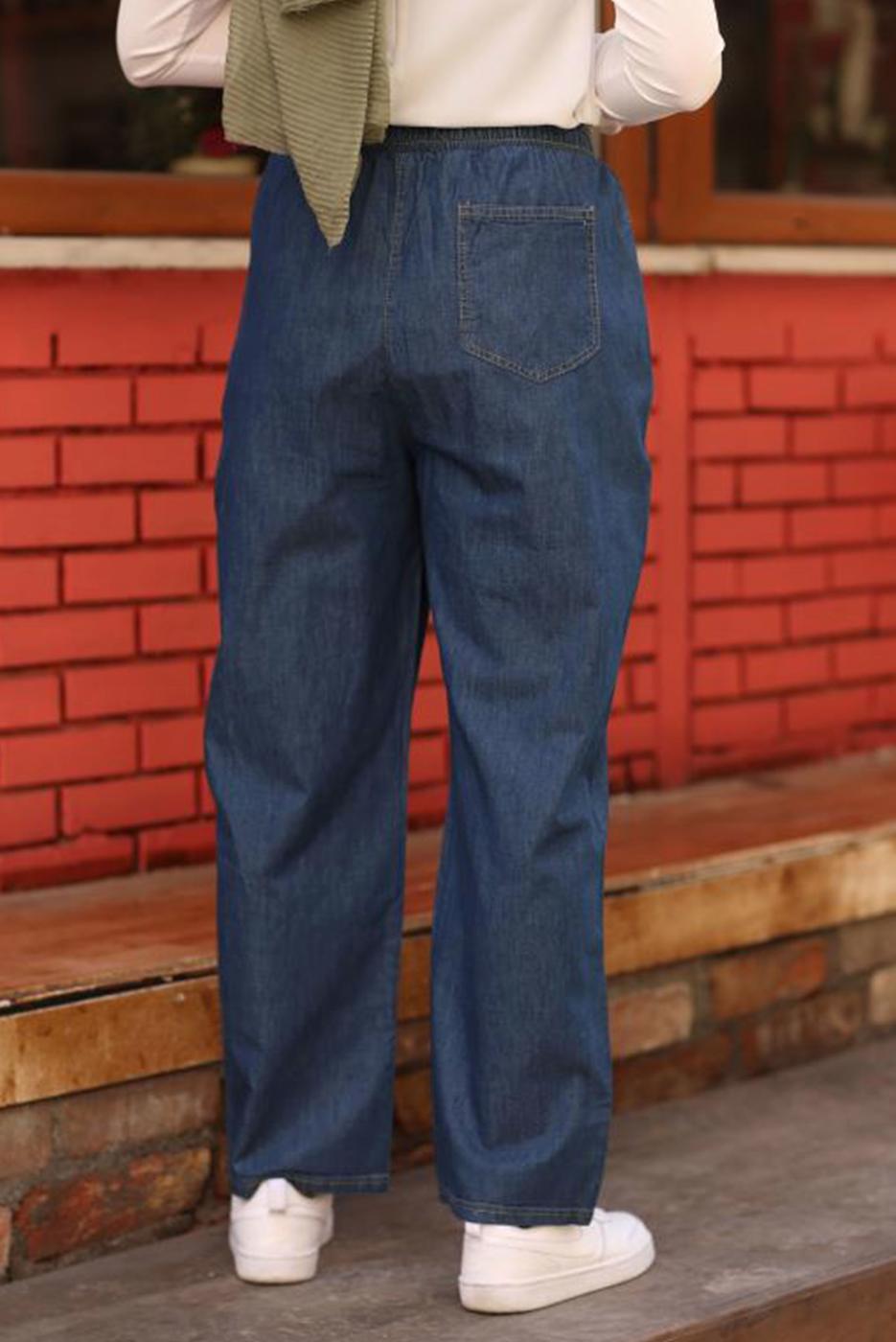 Tesettür giyim MAVİ GENİŞ PAÇA CEPLİ DENİM PANTOLON T 0601