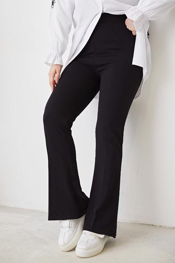 Tesettür giyim SİYAH İSPANYOL PAÇA BELİ LASTİKLİ PANTOLON T 602 - TRENDTESETTÜR