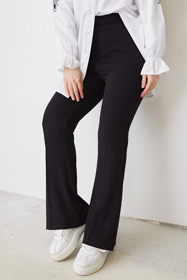 Tesettür giyim SİYAH İSPANYOL PAÇA BELİ LASTİKLİ PANTOLON T 602 - TRENDTESETTÜR