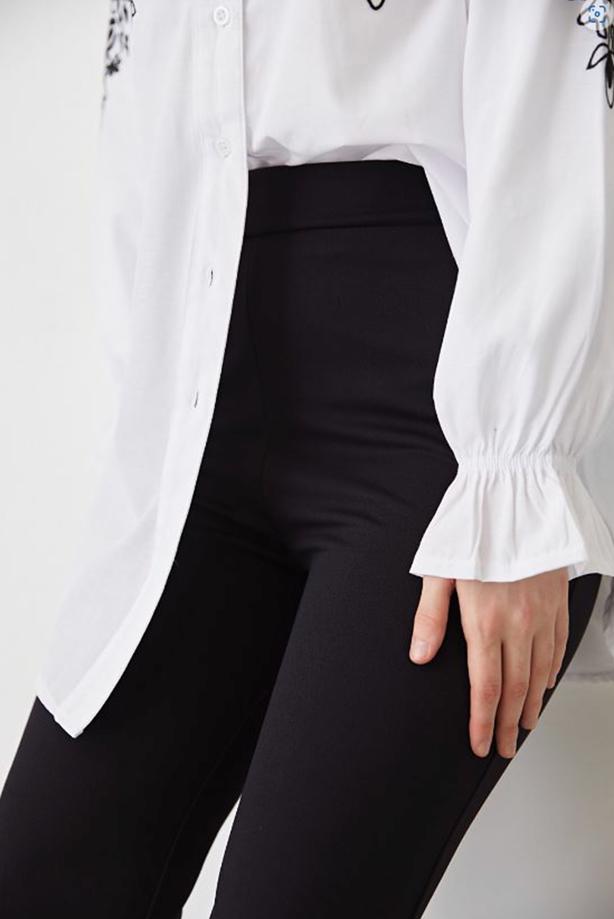 Tesettür giyim SİYAH İSPANYOL PAÇA BELİ LASTİKLİ PANTOLON T 602 - TRENDTESETTÜR