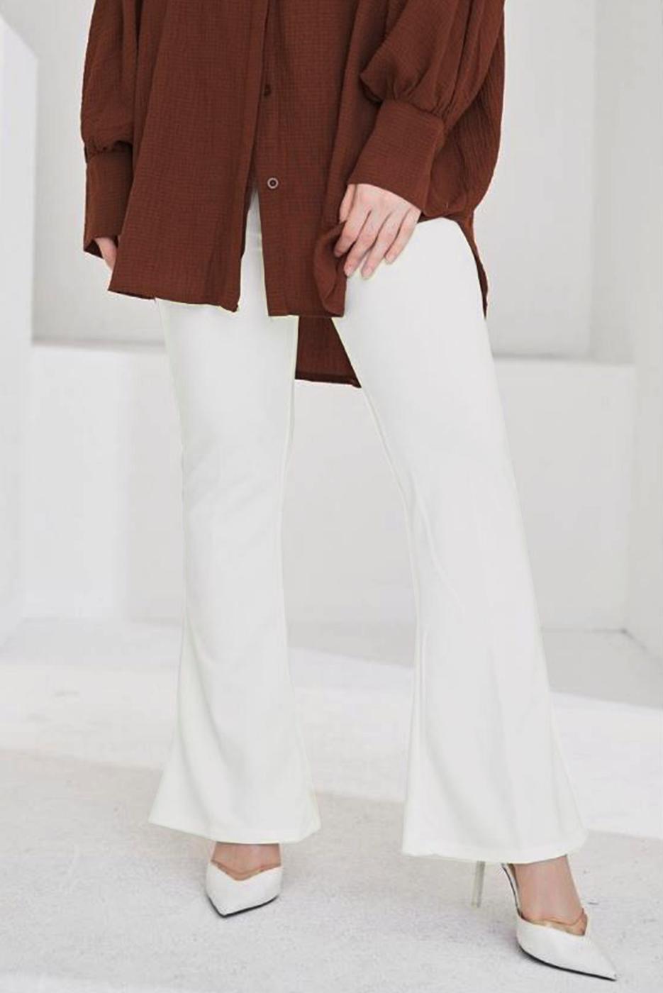Vêtements hijab CRÈME PANTALON FLARE À TAILLE ÉLASTIQUE T 602