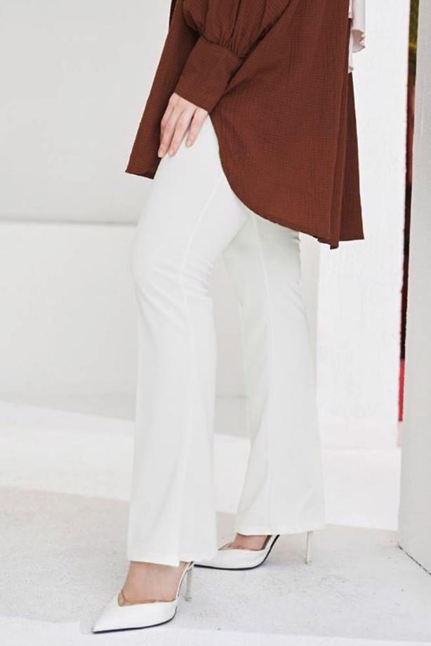 Tesettür giyim KREM İSPANYOL PAÇA BELİ LASTİKLİ PANTOLON T 602 - TRENDTESETTÜR