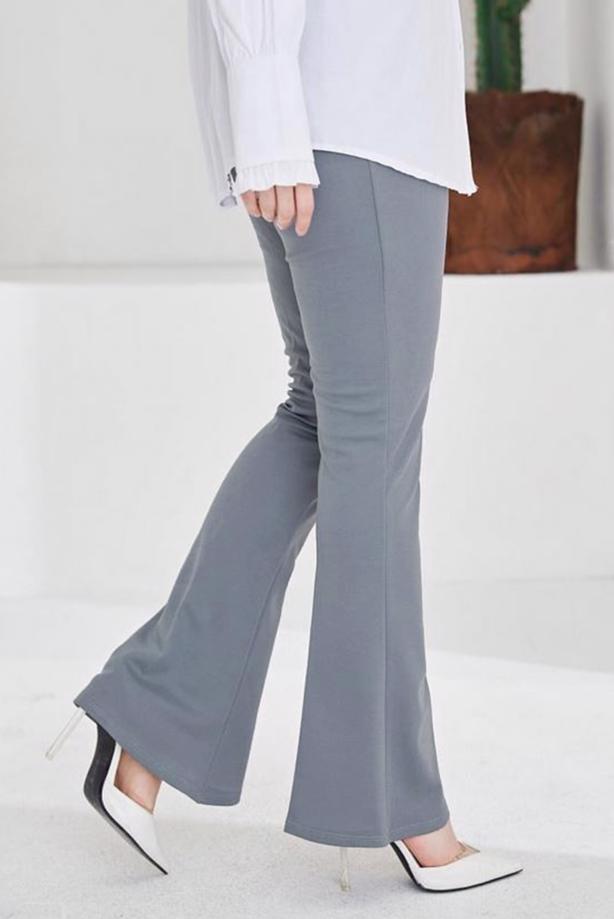 Tesettür giyim GRİ İSPANYOL PAÇA BELİ LASTİKLİ PANTOLON T 602 - TRENDTESETTÜR