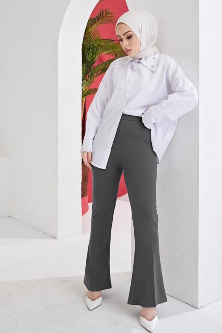 Vêtements hijab GRIS PANTALON FLARE À TAILLE ÉLASTIQUE T 602