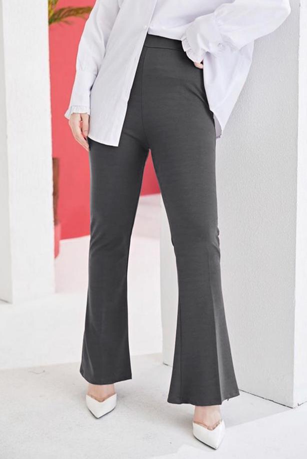 Tesettür giyim GRİ İSPANYOL PAÇA BELİ LASTİKLİ PANTOLON T 602 - TRENDTESETTÜR