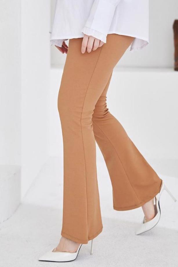 Tesettür giyim KAHVE İSPANYOL PAÇA BELİ LASTİKLİ PANTOLON T 602 - TRENDTESETTÜR