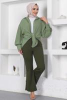 Tesettür giyim HAKİ İSPANYOL PAÇA BELİ LASTİKLİ PANTOLON T 602