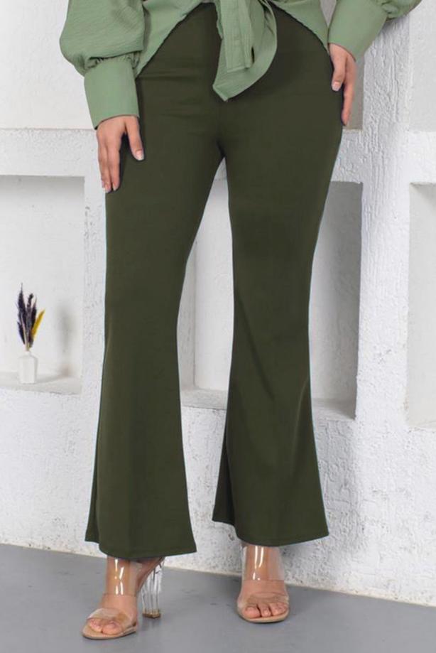 Tesettür giyim HAKİ İSPANYOL PAÇA BELİ LASTİKLİ PANTOLON T 602 - TRENDTESETTÜR