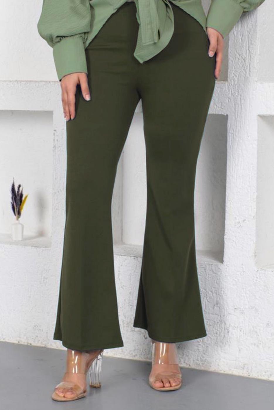 Tesettür giyim HAKİ İSPANYOL PAÇA BELİ LASTİKLİ PANTOLON T 602