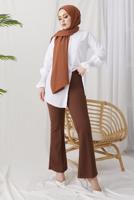 Tesettür giyim KAHVE İSPANYOL PAÇA BELİ LASTİKLİ PANTOLON T 602