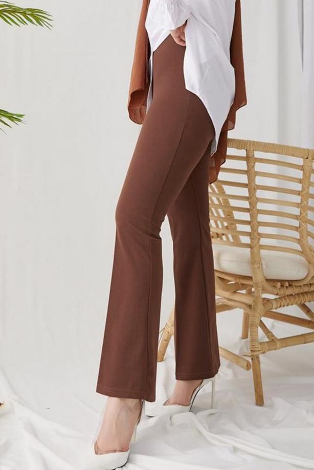 Tesettür giyim KAHVE İSPANYOL PAÇA BELİ LASTİKLİ PANTOLON T 602 - TRENDTESETTÜR