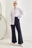 Tesettür giyim LACİVERT İSPANYOL PAÇA BELİ LASTİKLİ PANTOLON T 602