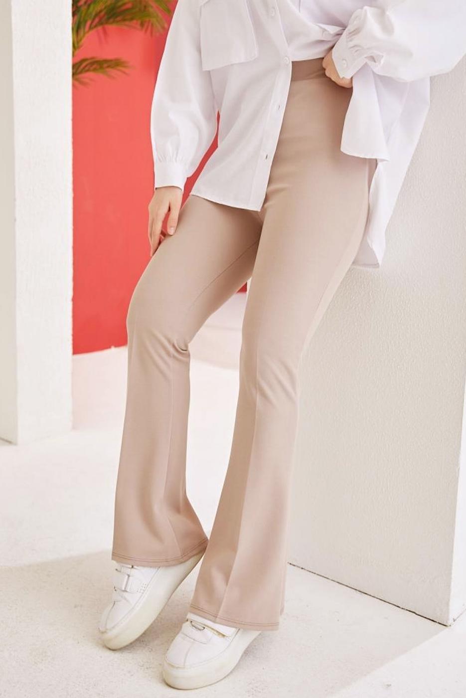 Tesettür giyim VİZON İSPANYOL PAÇA BELİ LASTİKLİ PANTOLON T 602