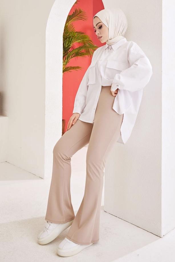 Vêtements hijab  FLARE PANTS WITH ELASTIC WAIST T 602 - TRENDTESETTÜR