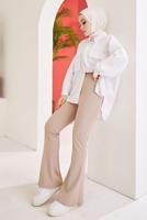 Tesettür giyim VİZON İSPANYOL PAÇA BELİ LASTİKLİ PANTOLON T 602