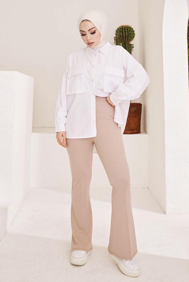 Vêtements hijab  FLARE PANTS WITH ELASTIC WAIST T 602 - TRENDTESETTÜR