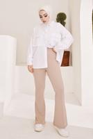 Tesettür giyim VİZON İSPANYOL PAÇA BELİ LASTİKLİ PANTOLON T 602