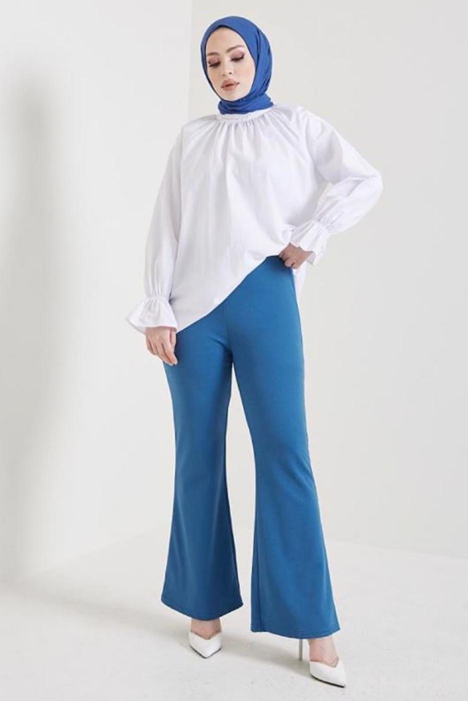 Vêtements hijab BLEU MARINE PANTALON FLARE À TAILLE ÉLASTIQUE T 602