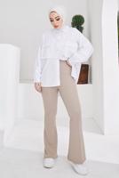 Hijab clothing BEIGE FLARE PANTS WITH ELASTIC WAIST T 602
