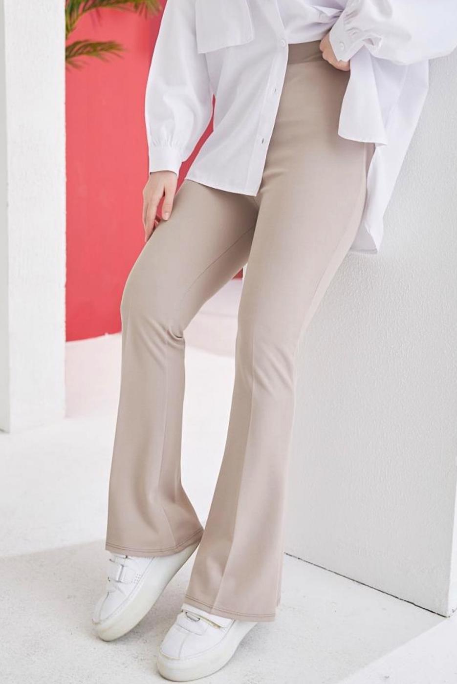 Hijab clothing BEIGE FLARE PANTS WITH ELASTIC WAIST T 602