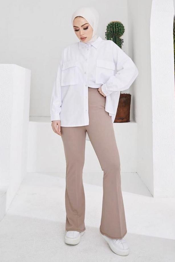 Vêtements hijab  FLARE PANTS WITH ELASTIC WAIST T 602 - TRENDTESETTÜR