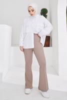 Tesettür giyim VİZON İSPANYOL PAÇA BELİ LASTİKLİ PANTOLON T 602