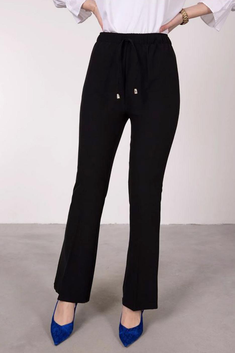 Tesettür giyim SİYAH BELİ BAĞCIKLI İSPANYOL PAÇA PANTOLON T 20001 