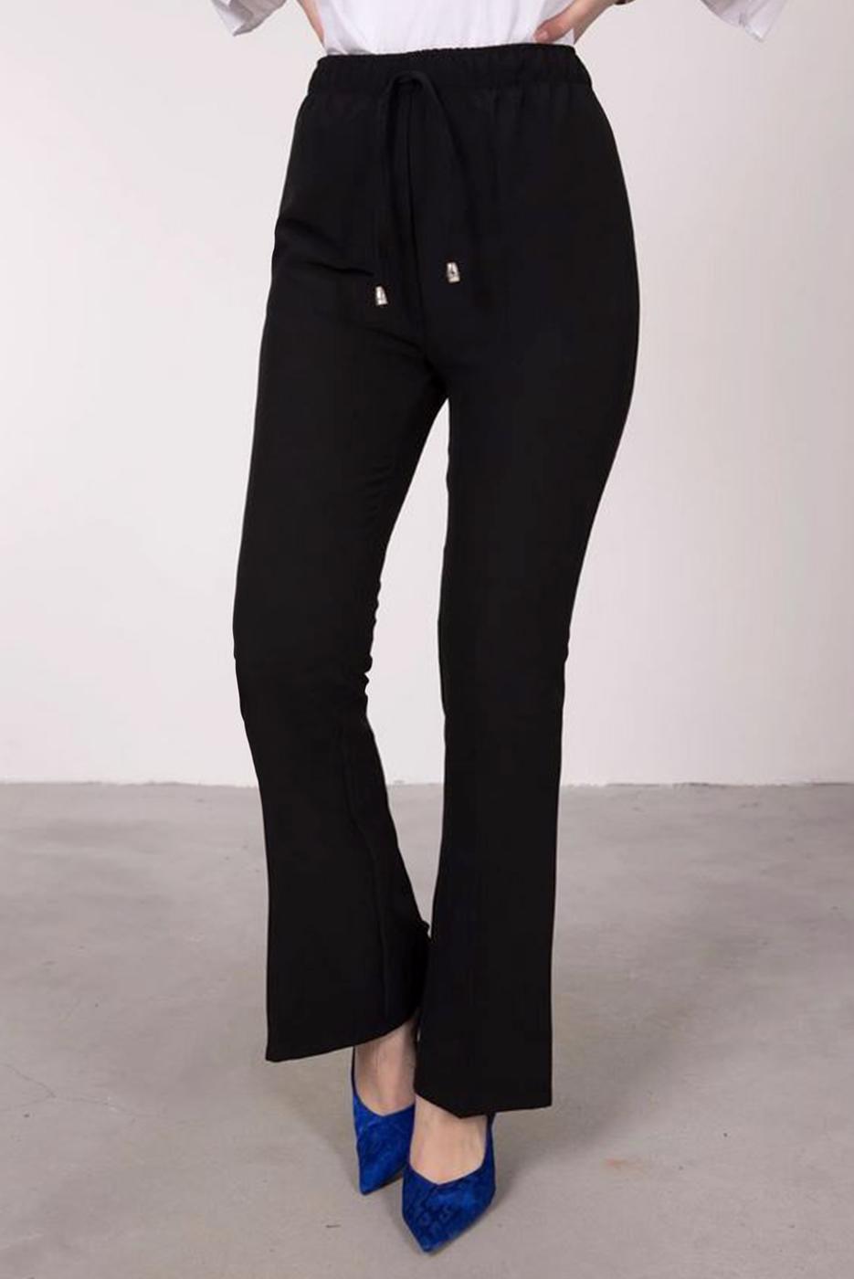 Tesettür giyim SİYAH BELİ BAĞCIKLI İSPANYOL PAÇA PANTOLON T 20001 