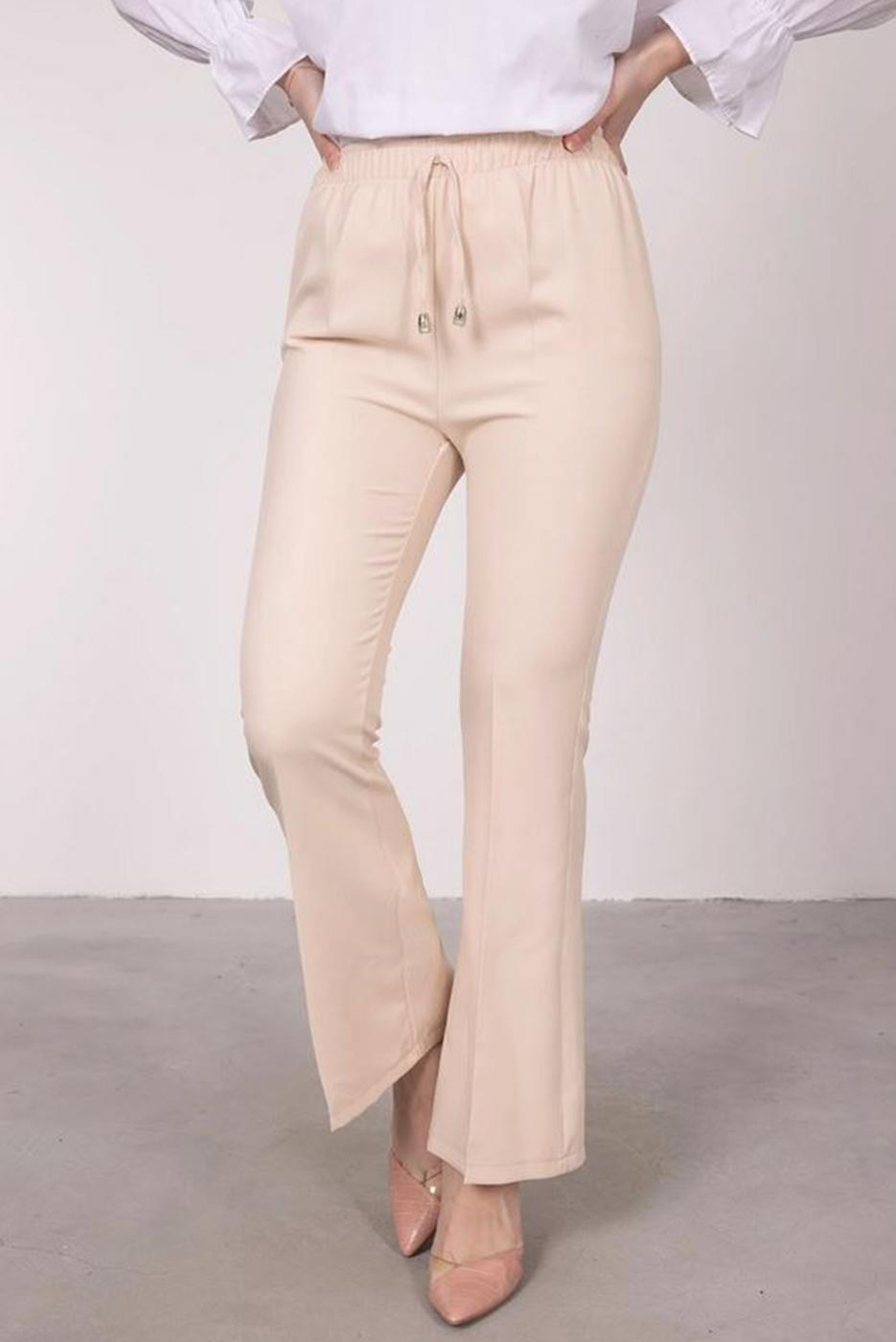 Tesettür giyim BEJ BELİ BAĞCIKLI İSPANYOL PAÇA PANTOLON T 20001 