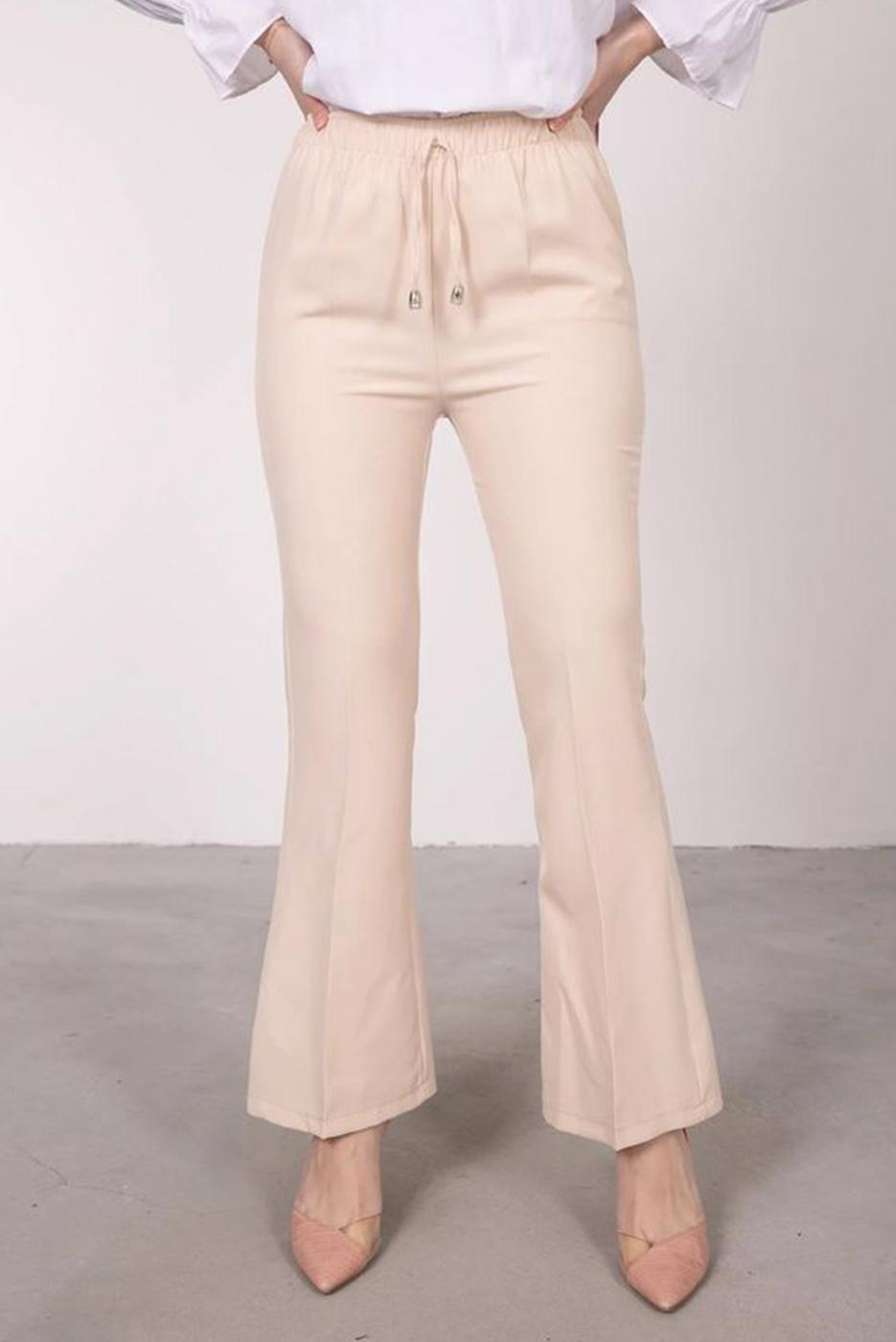 Tesettür giyim BEJ BELİ BAĞCIKLI İSPANYOL PAÇA PANTOLON T 20001 