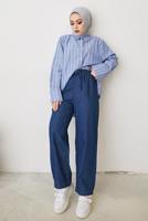 Hijab clothing BLUE ELASTIC WAIST PANTS WITH TIE DETAIL T 2601