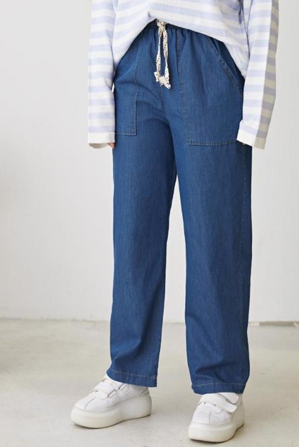 Hijab clothing BLUE POCKET DETAIL TIED PANTS T 3601 - TRENDTESETTÜR