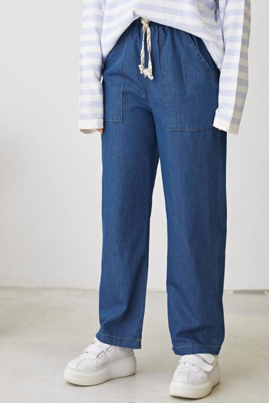 Hijab clothing BLUE POCKET DETAIL TIED PANTS T 3601