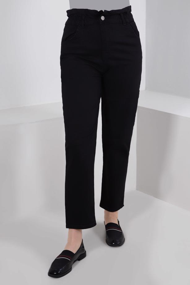 Tesettür giyim SİYAH BELİ LASTİKLİ DENİM PANTOLON T 6105 - TRENDTESETTÜR