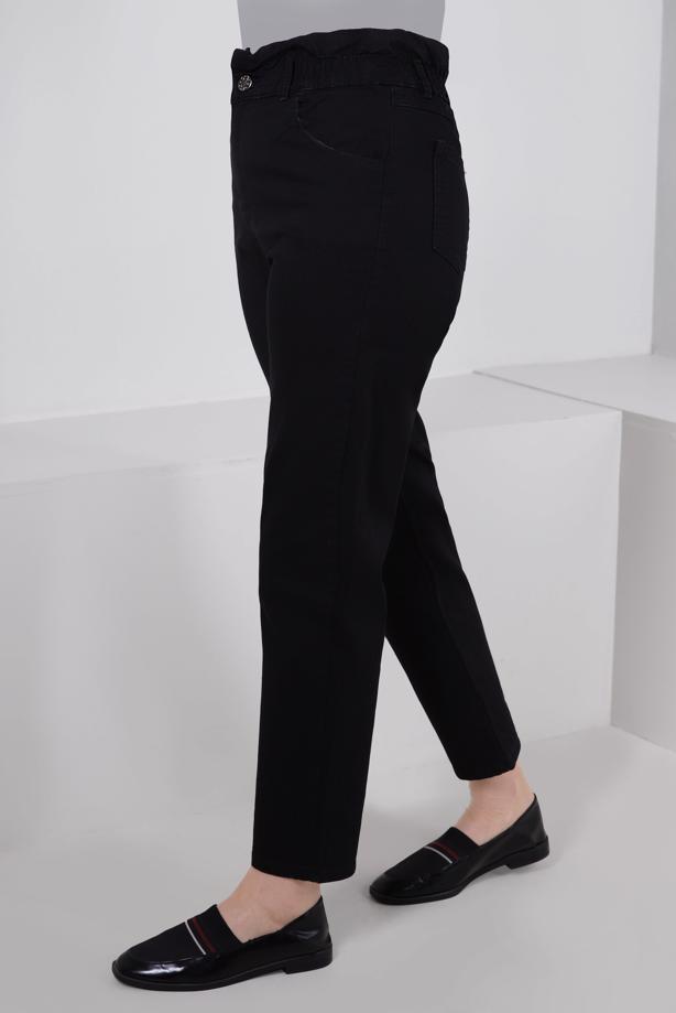 Tesettür giyim SİYAH BELİ LASTİKLİ DENİM PANTOLON T 6105 - TRENDTESETTÜR