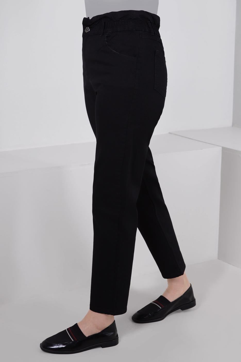 Tesettür giyim SİYAH BELİ LASTİKLİ DENİM PANTOLON T 6105
