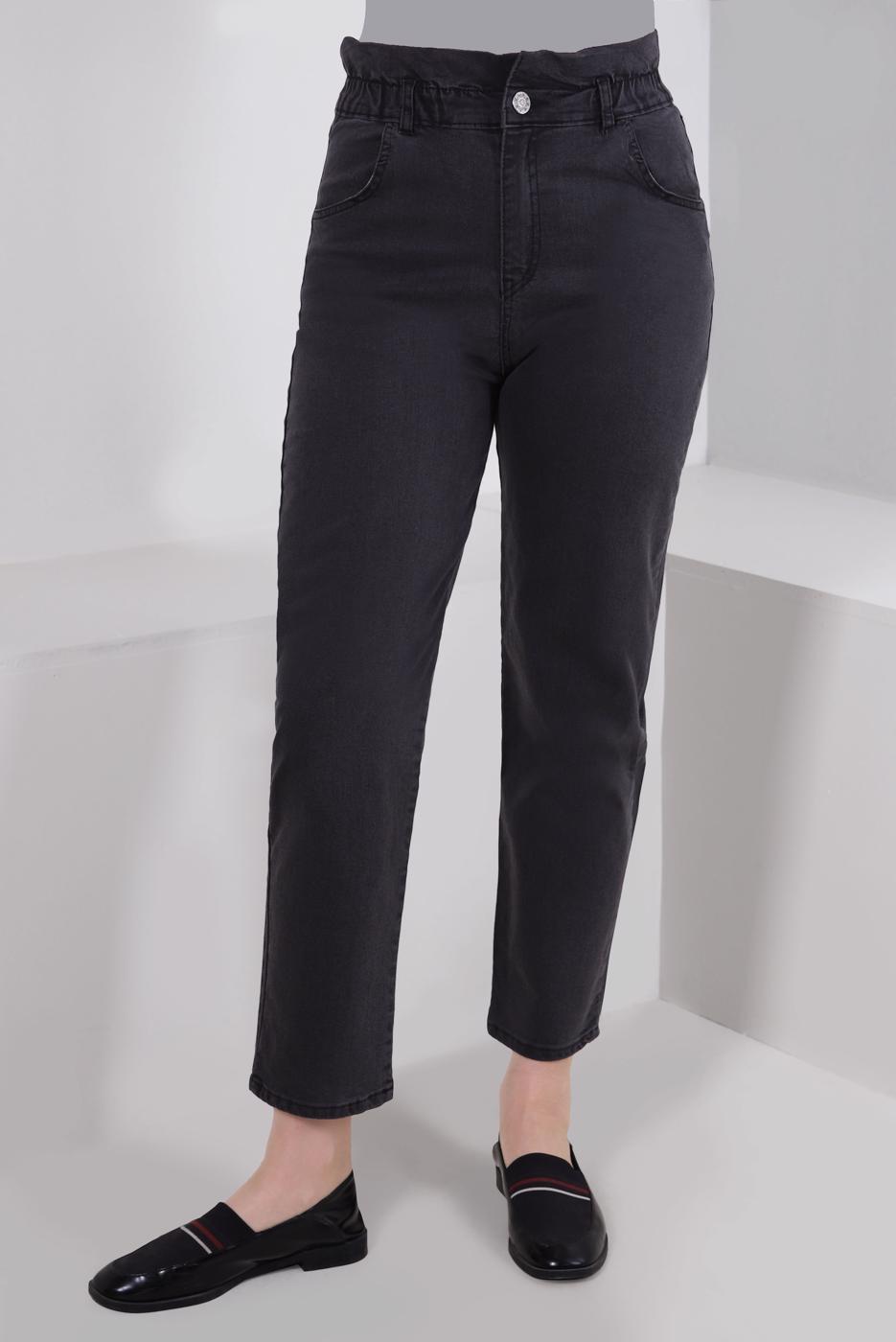 Tesettür giyim GRİ BELİ LASTİKLİ DENİM PANTOLON T 6105