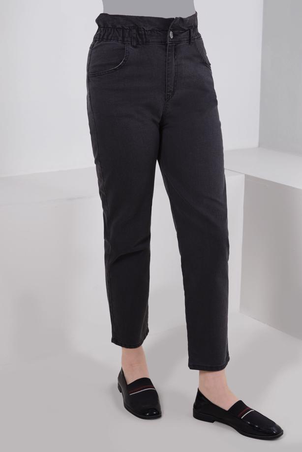Tesettür giyim GRİ BELİ LASTİKLİ DENİM PANTOLON T 6105 - TRENDTESETTÜR